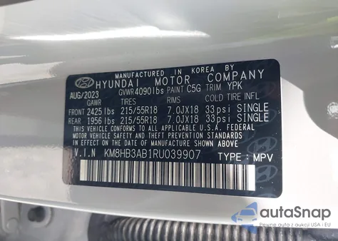 2024 Hyundai Kona Sel z USA, uszkodzony, nr VIN KM8HB3AB1RU039907